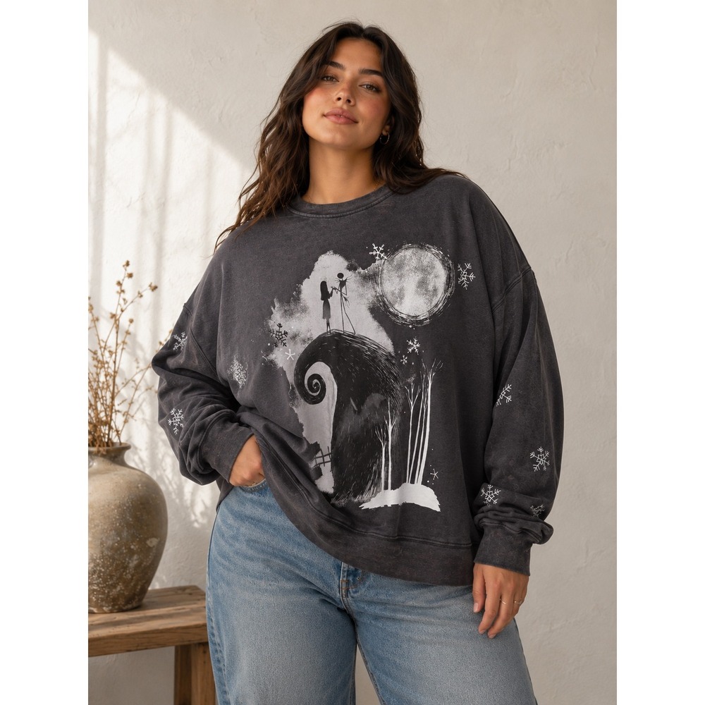 Disney Nightmare Before Christmas Jack Sally Mineral Wash Sweatshirt Women 2X